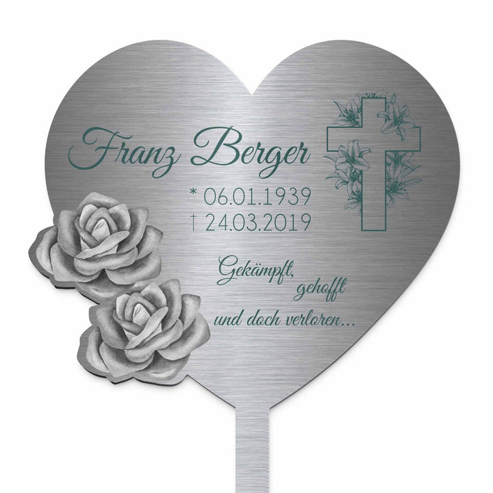 Edelstahl Grabstecker - Grabherz | Personalisierte Grabdekoration Grabschmuck wetterfest | persönlic