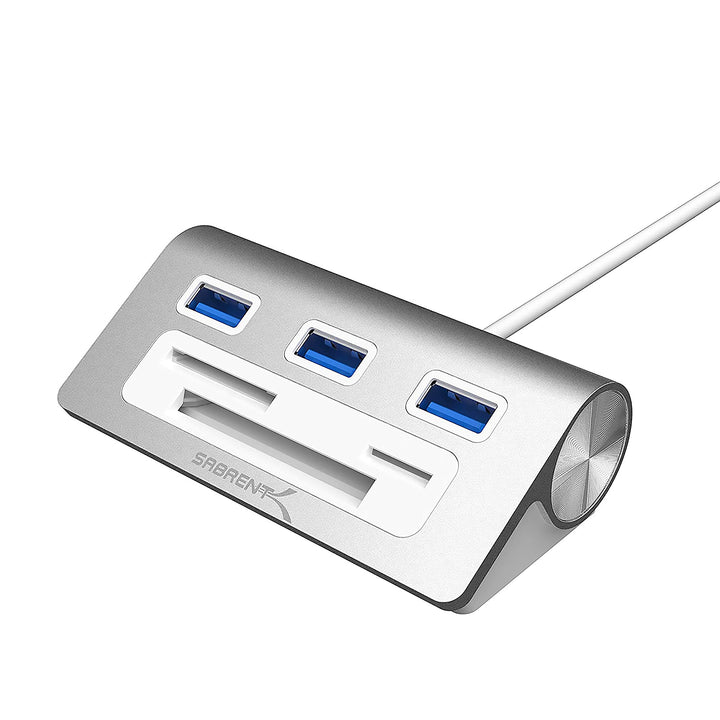 SABRENT usb Hub 3.2x1, USB Adapter 6 in 1 mit 3 Porten, CF, SD/microSD Leser, Verteiler, Verlängerun