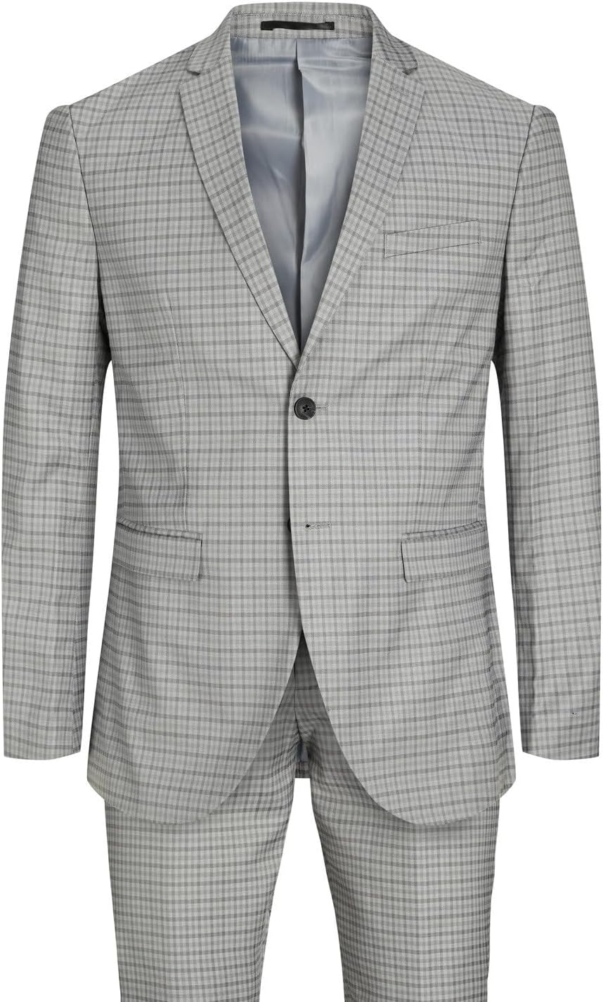 JACK & JONES Herren Jprfranco Check Suit Sn Anzug 54 Light Grey Melange/Checks:super Slim Fit, 54 Li