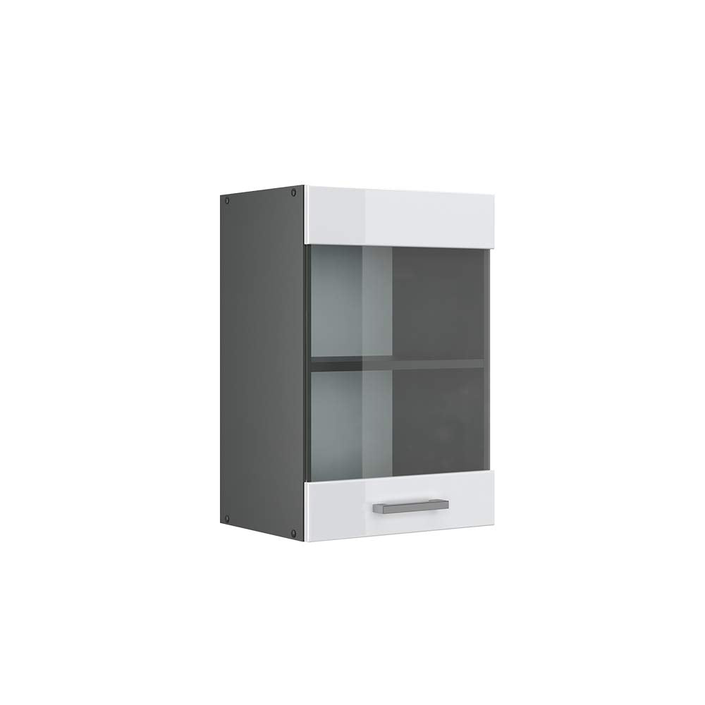 Vicco Küchenschrank Glas R-Line, Weiss Hochglanz/Anthrazit, 40 cm Weiss Hochglanz Hängeglasschrank 4