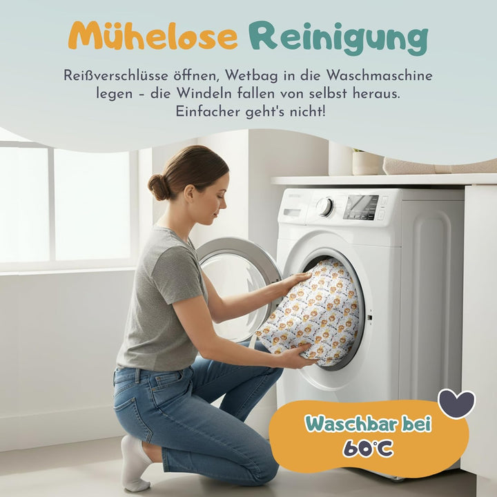 Lumina Wetbag XL – Nassbeutel für Stoffwindeln, Kindergarten & Schwimmsachen – Windeltasche mit 2 Re
