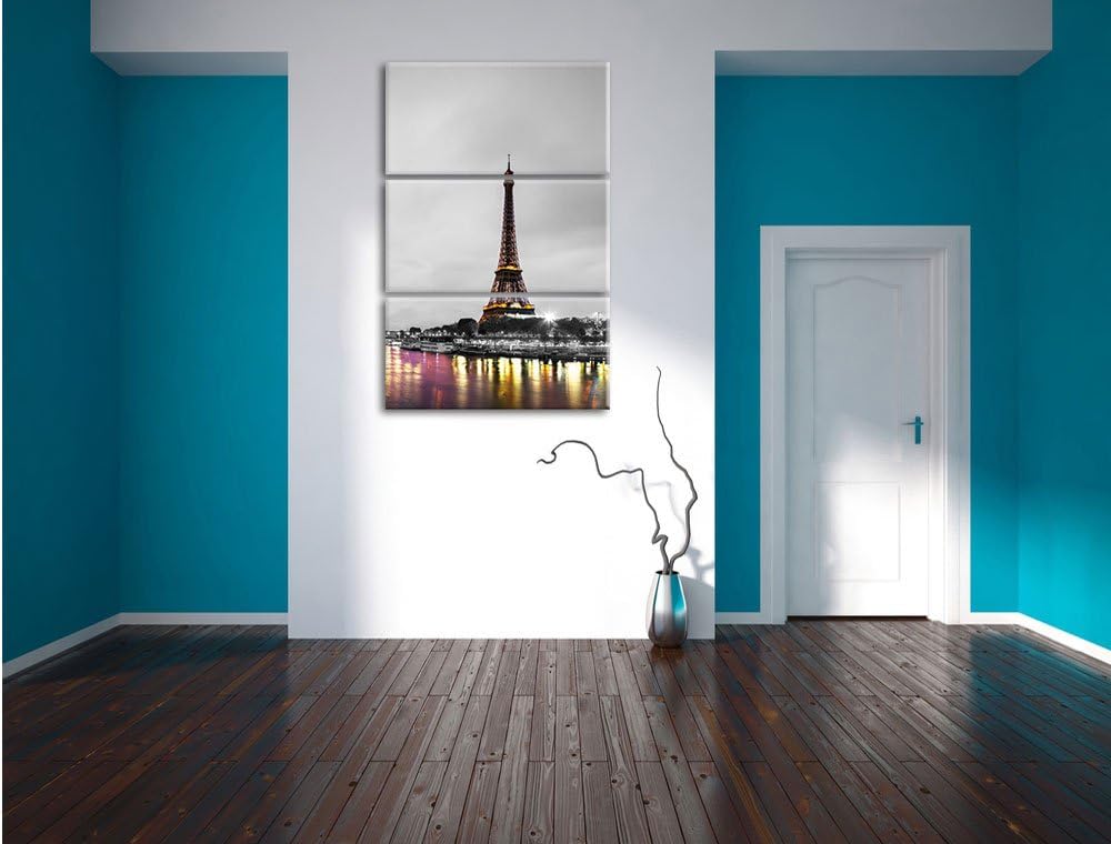Pixxprint Eindruckvoller Eifelturm in Paris / 3-Teilig/Gesamtmass 120cm Leinwandbild bespannt auf Ho
