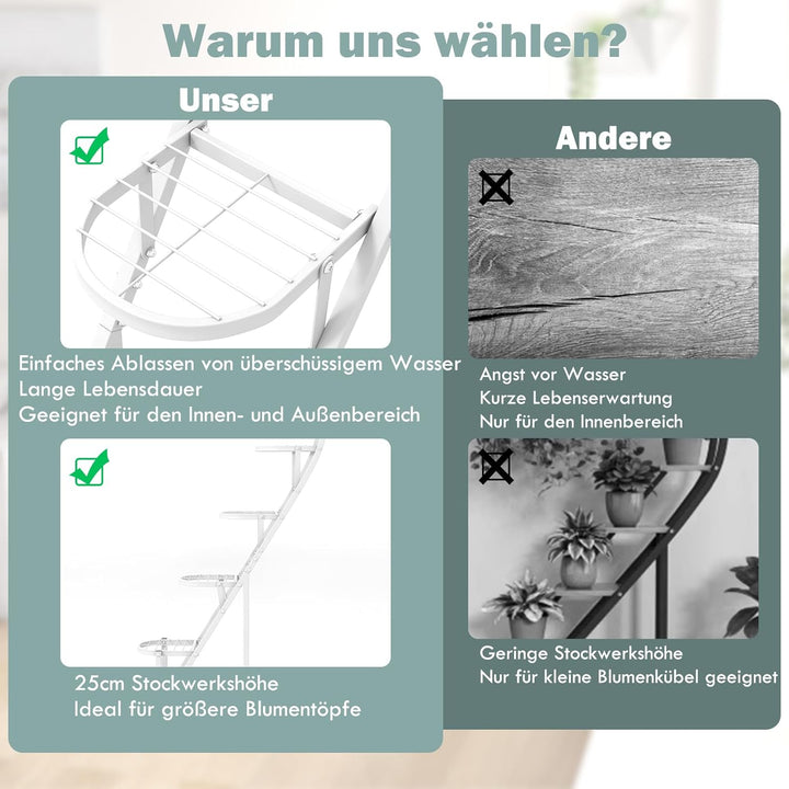 GOPLUS 5-stufiger Metall-Pflanzenständer in Herzform, Pflanzenregal mit 4 Aufhängehaken, Lamellenabl