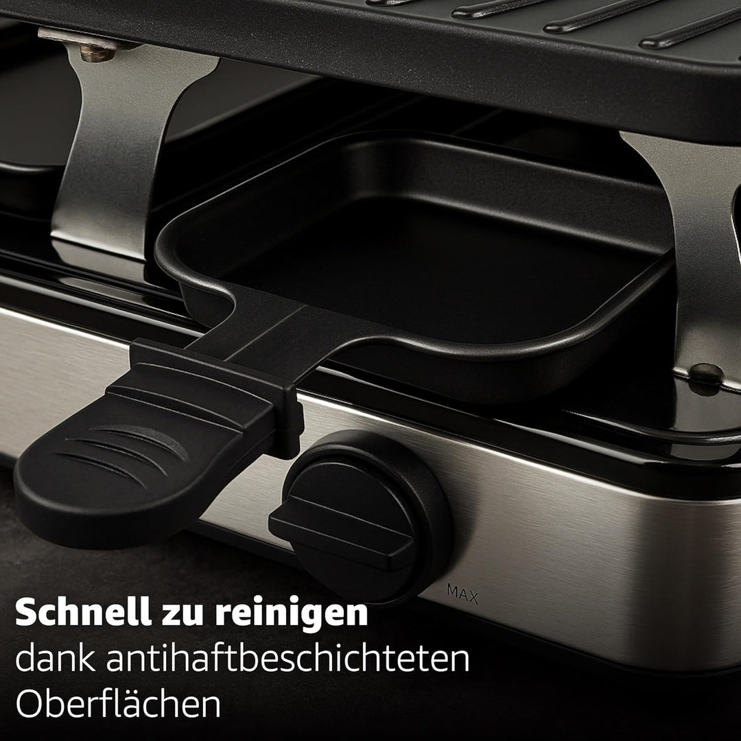 8 Personen Raclette Set - Tischgrill inkl. Pfännchen & Schaber - Grillplatte & Steinplatte antihaftb