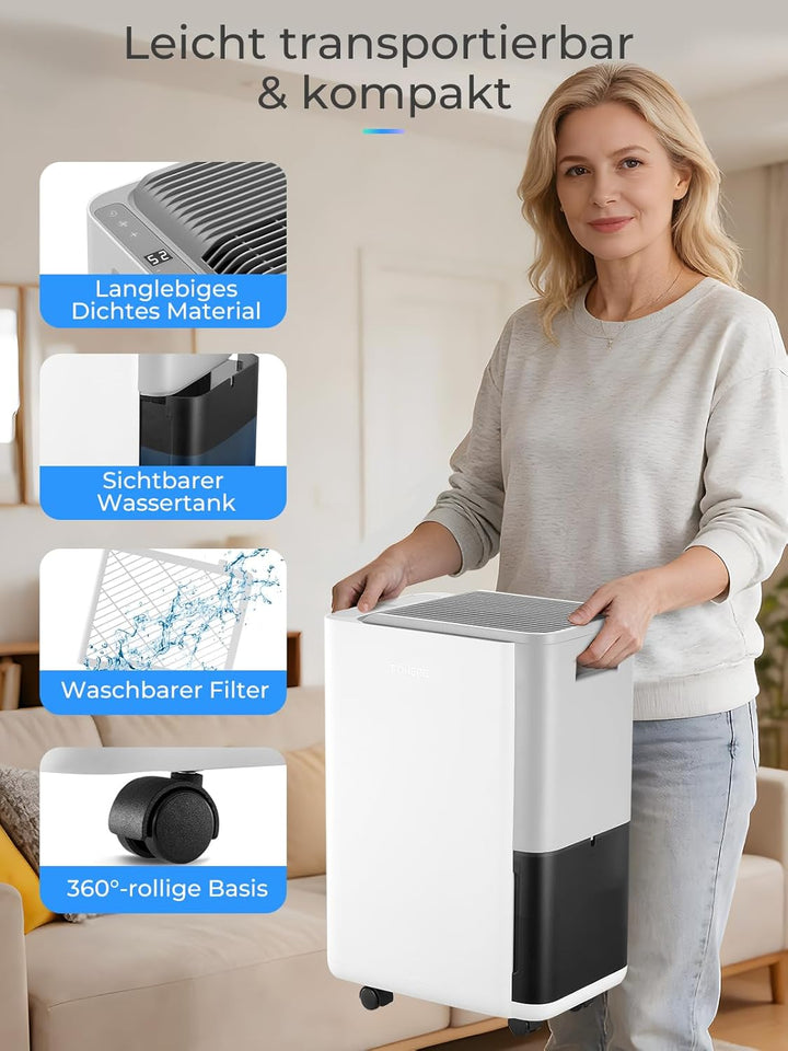 FOHERE Luftentfeuchter 30L/Tag, Raumentfeuchter bis 50 m² für Keller, Bad und Schlafzimmer, mit Hygr