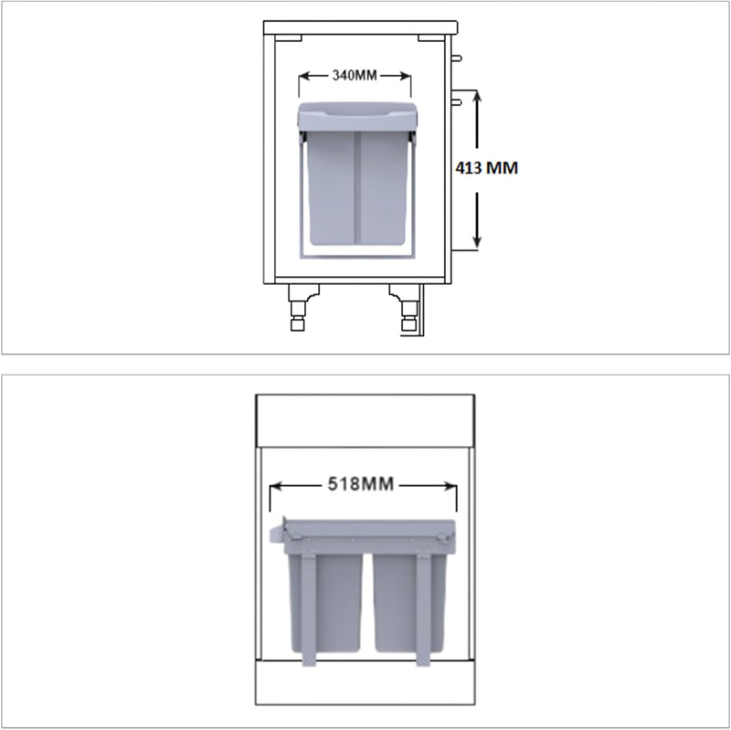 Relaxdays Einbaumülleimer 2-Fach, ausziehbar, Duo Küchenmülleimer für Unterschrank, ABS, grau, 41,3