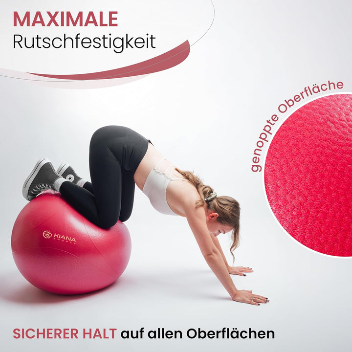KIANA SPORTS® Gymnastikball &amp; Sitzball - 4 Grössen - Deutsche Entwicklung - Rutschfester Yoga Ball m
