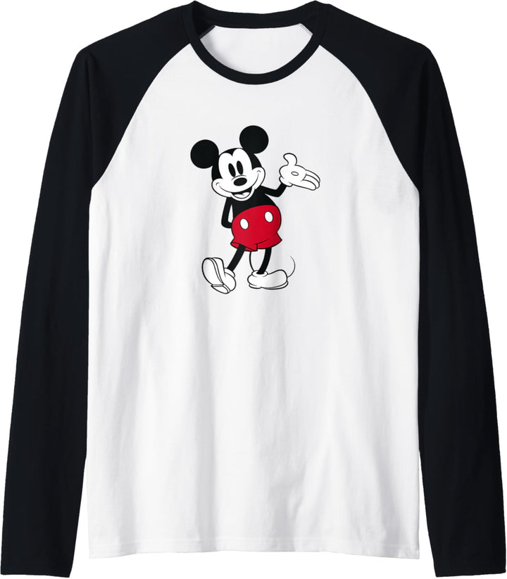 Disney Mickey Mouse Smile Hand Up Leg Out Raglan