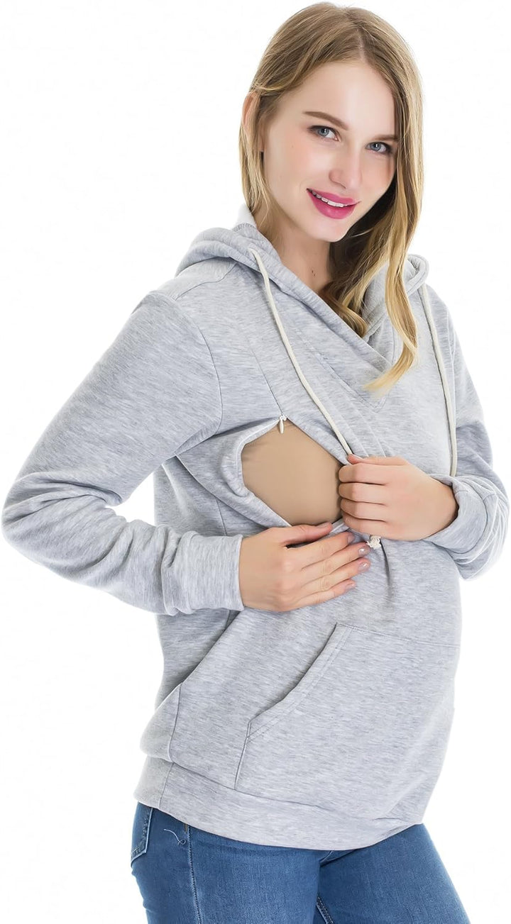 Smallshow Stillanzug Mutterschaft Fleece Stillpullover Stilloberteil Umstandsmode Hoodie Sweatshirt