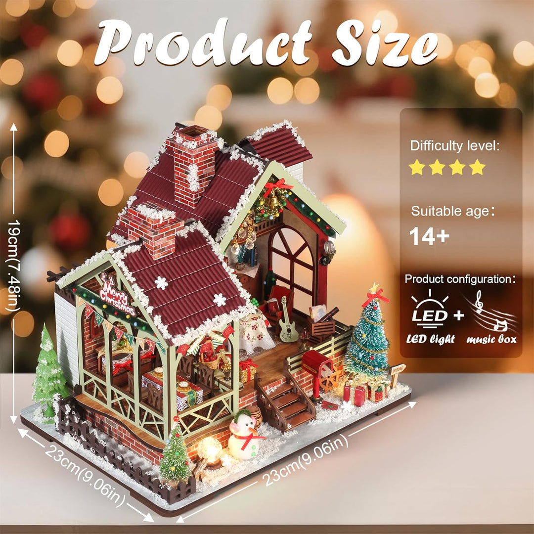 Cuteefun Miniatur Haus Selber Bauen Weihnachten, DIY Miniature House mit LED Licht, 3D Holz Puzzle &amp;