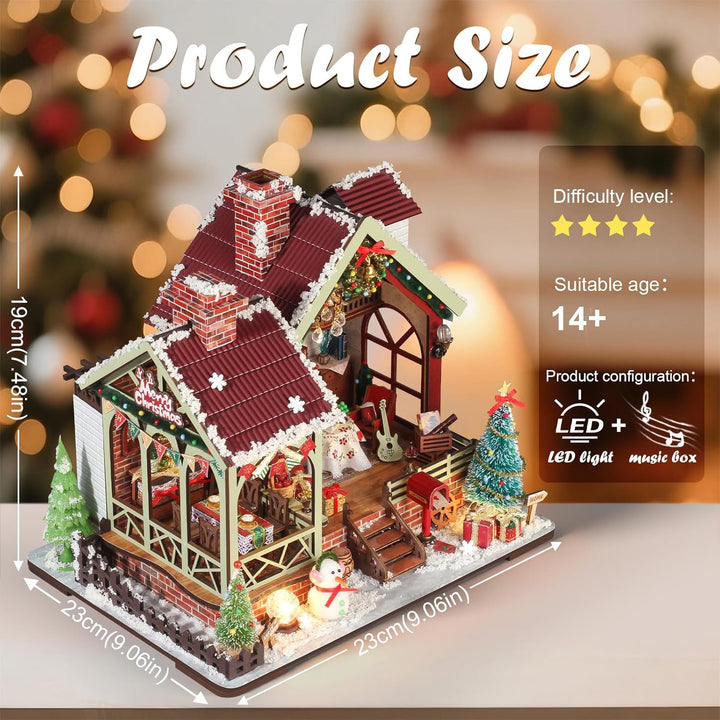 Cuteefun Miniatur Haus Selber Bauen Weihnachten, DIY Miniature House mit LED Licht, 3D Holz Puzzle &amp;