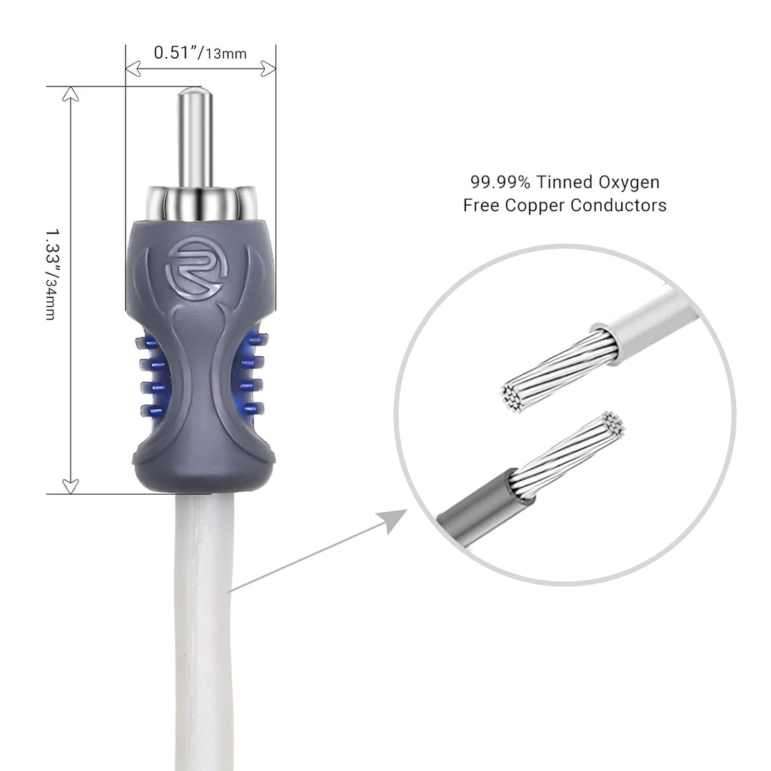 RECOIL RMI220 Hochwertiges 2-Kanal RCA-Cinch-Audiokabel, 6m (20ft), dreifach geschirmt mit verzinnte