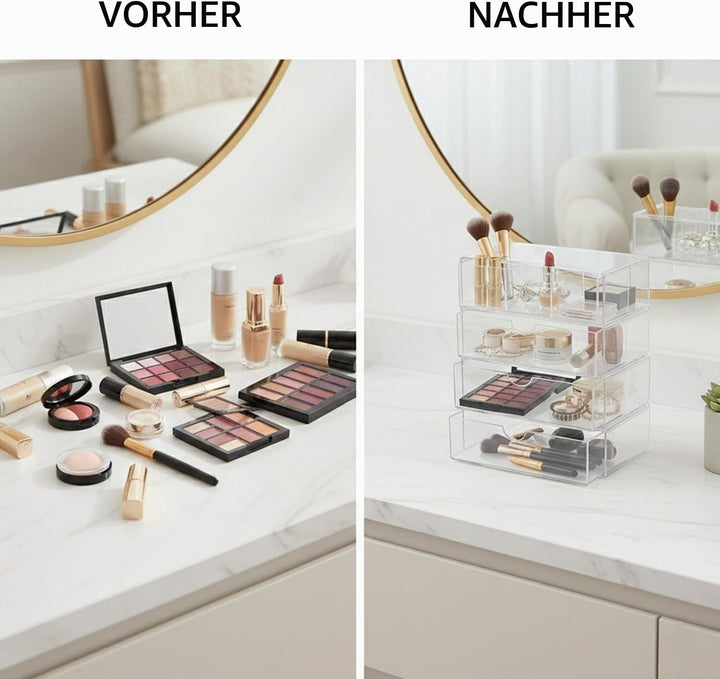 3 Stück Acryl Schmink Organizer Schminktisch Make up Organizer Kosmetik Makeup Organizers Schubladen
