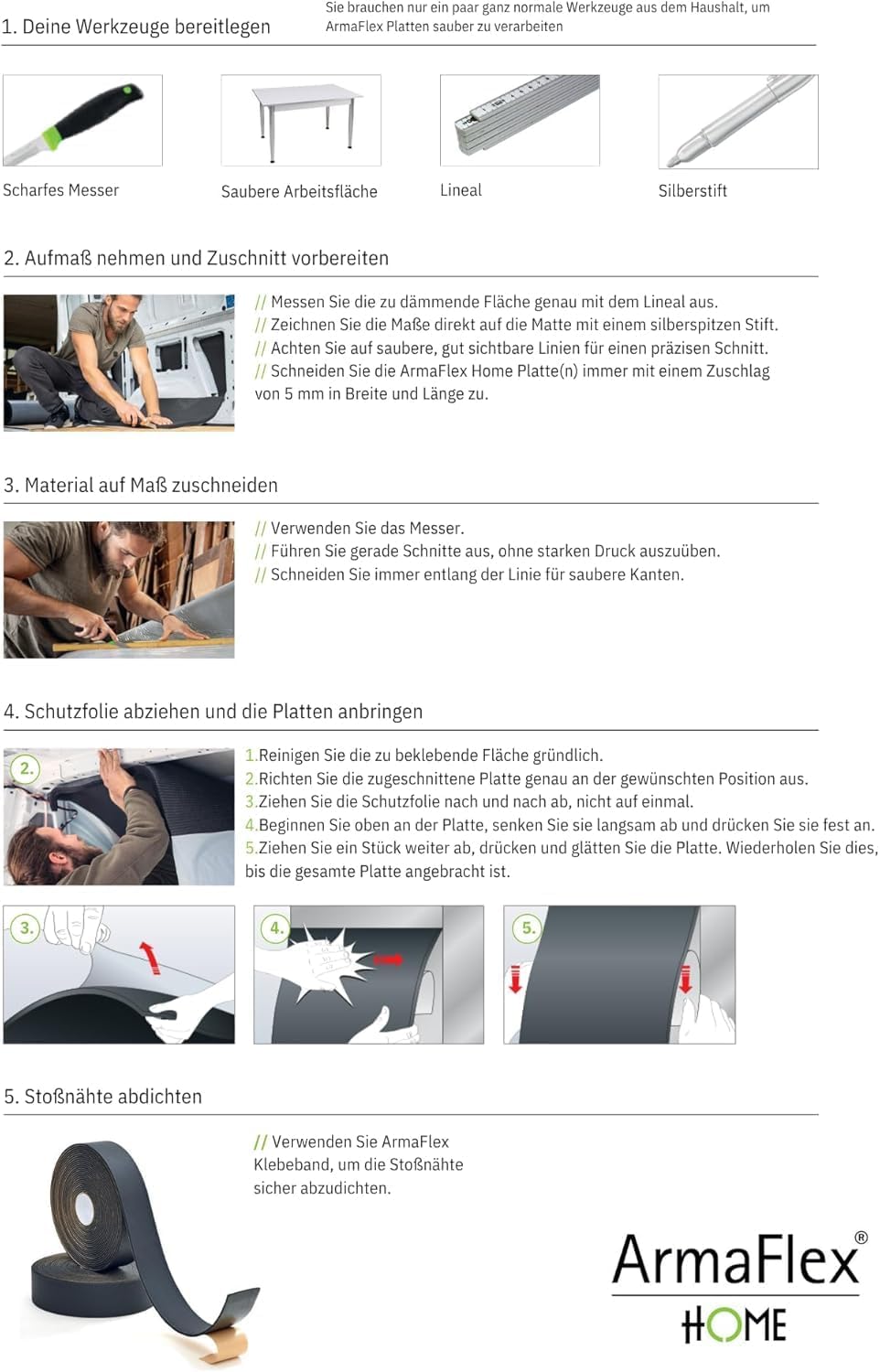 ArmaFlex HOME Selbstklebende Isoliermatte 25mm - 2m x 1m Flexibler Elastomerschaum zur Wärme- & Scha