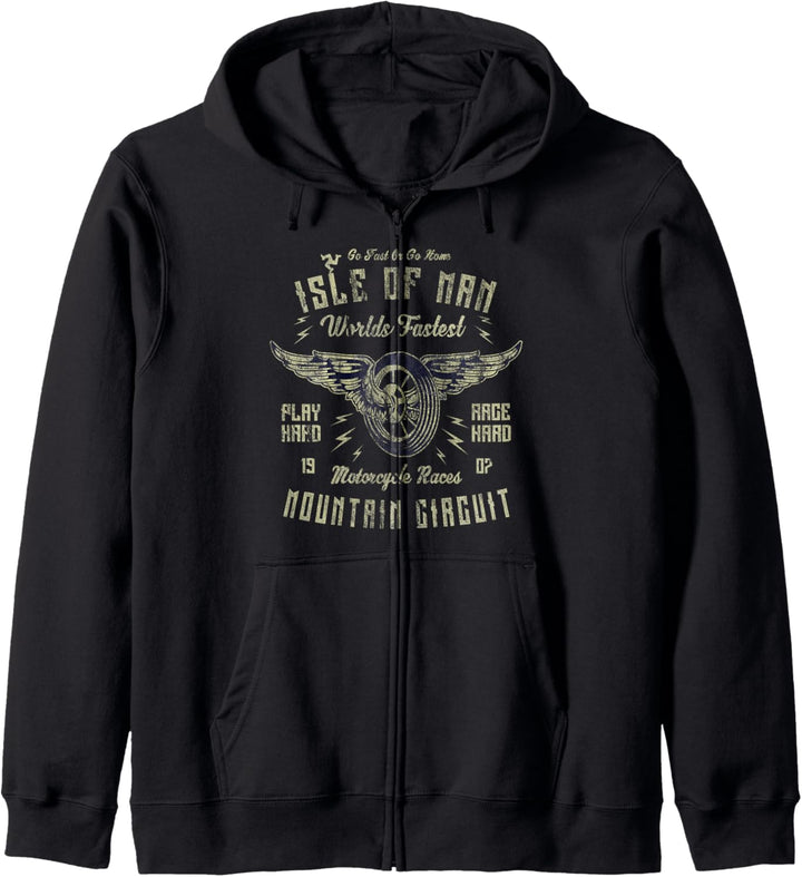 Isle Of Man Motorradrennen Winged Wheel Vintage Manx Bike Kapuzenjacke