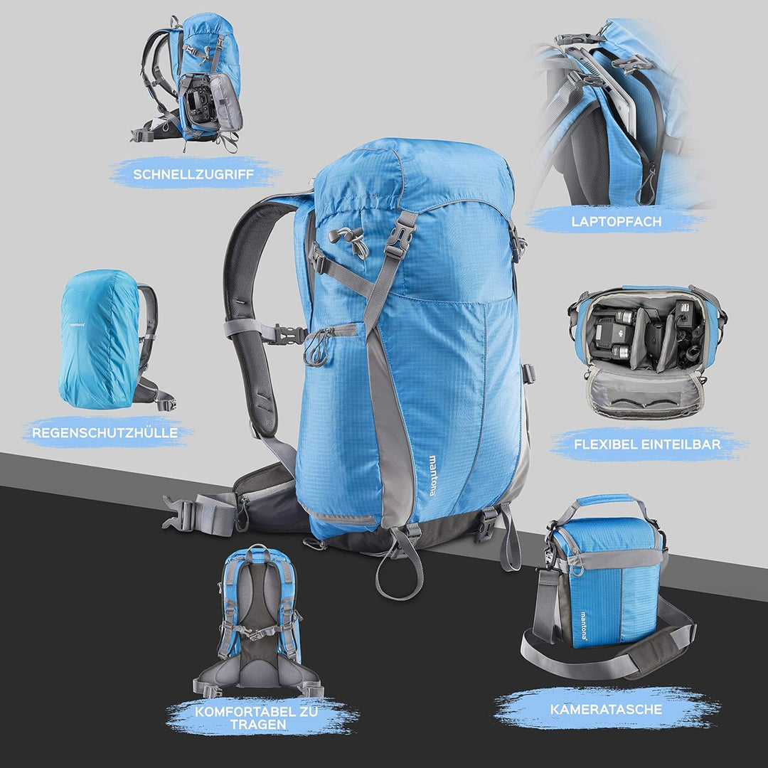 Mantona 20057 Elements Outdoor Rucksack (inkl. Regenschutzhülle, Laptop/Tabletfach, herausnehmbarer