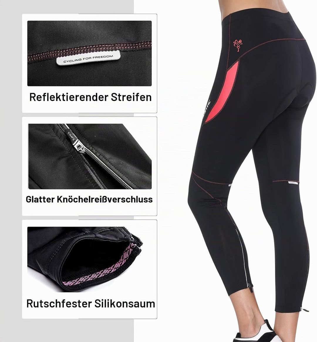 Santic Fahrradhose Damen Lang mit 4D Sitzpolster Atmungsaktive Dehnbare Radlerhose für Moutainbike L