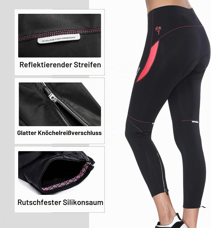 Santic Fahrradhose Damen Lang mit 4D Sitzpolster Atmungsaktive Dehnbare Radlerhose für Moutainbike L