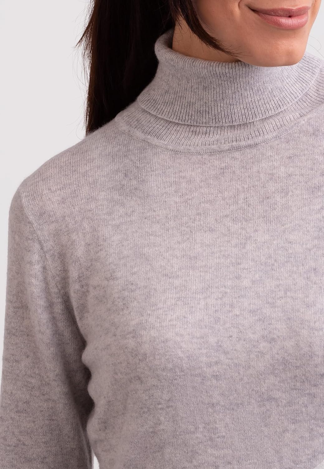 CASH-MERE.CH 100% Kaschmir Damen Pullover | Sweater Rollkragen 2-fädig, Hellgrau