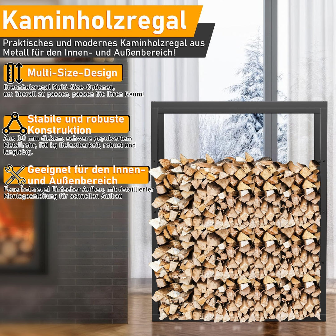 Ikodm kaminholzregal Innen und Aussen, Metall Brennholzregal aussen 80 x 25 x 100CM, Holzstapelhilfe