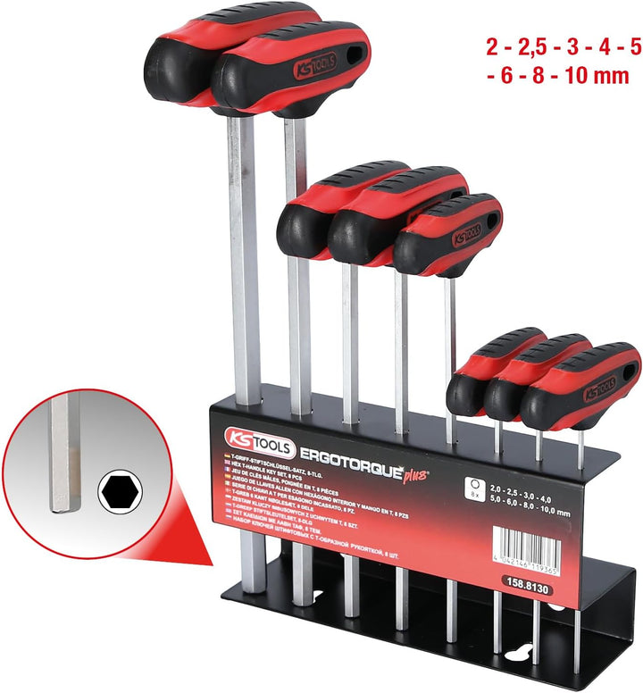KS Tools 158.8130 ERGOTORQUEplus T-Griff-Innensechskant-Schlüssel-Satz, 8-tlg.