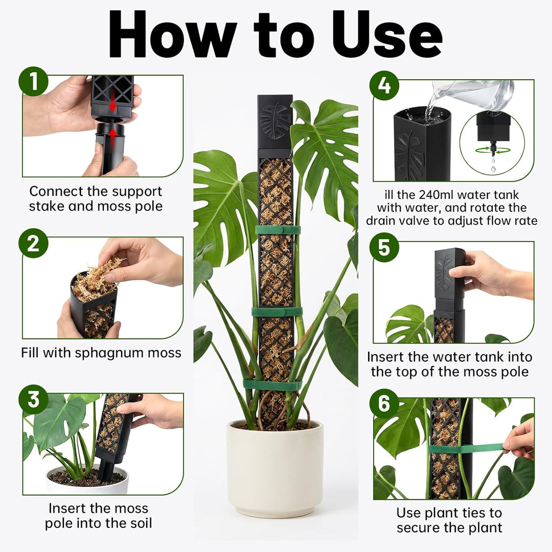 Moosstab Selbstbewässerung Erweiterbar, 4 Stück 24,5cm Monstera Rankhilfe Pflanzenstütze Kletterhilf