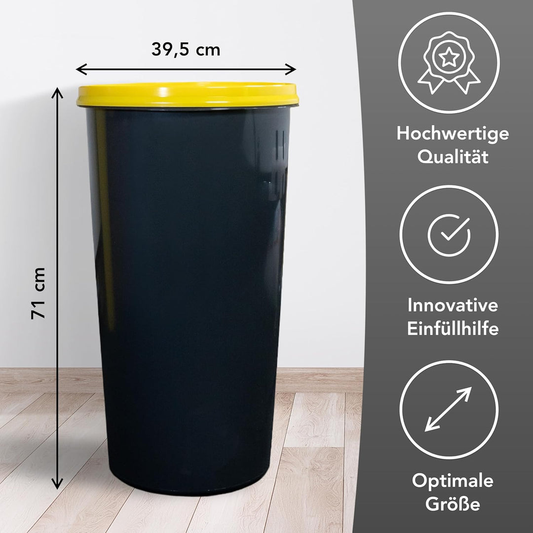 Mülleimer 60l mit geruchsdichtem Deckel (Gelb), Gelber Sack Ständer, Made in Germany, Müllsackstände