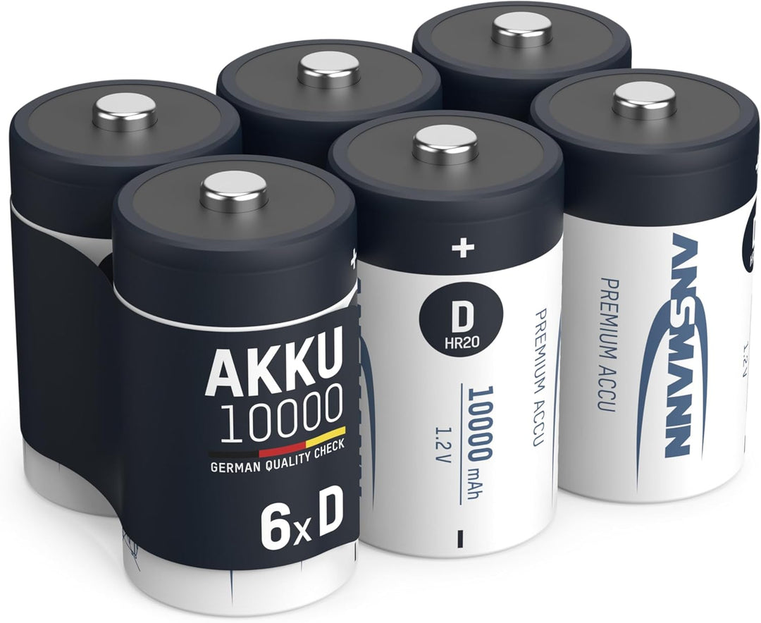 ANSMANN Akku D 10000 mAh NiMH 1,2 V (6 Stück) - Mono D Batterien wiederaufladbar, hohe Kapazität & m