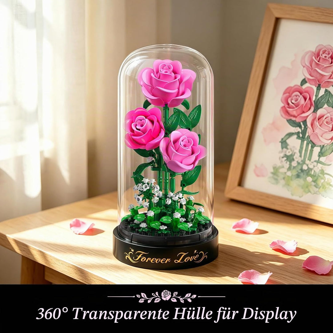 HiWEEGO Rosa Rosen Blumenstrauss Bauset mit LED Licht für Ehefrau Erwachsene | 3,6 MM Rosenstrauss m