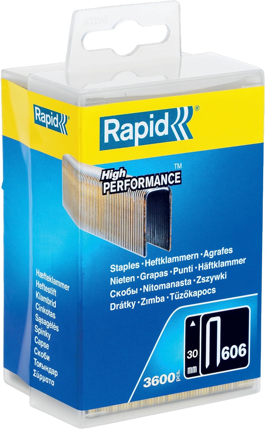 Rapid Tackerklammern Typ 606, 30mm Klammern, 3.600 Stk. Kunststoffbox, Schmalrückenklammern für Holz