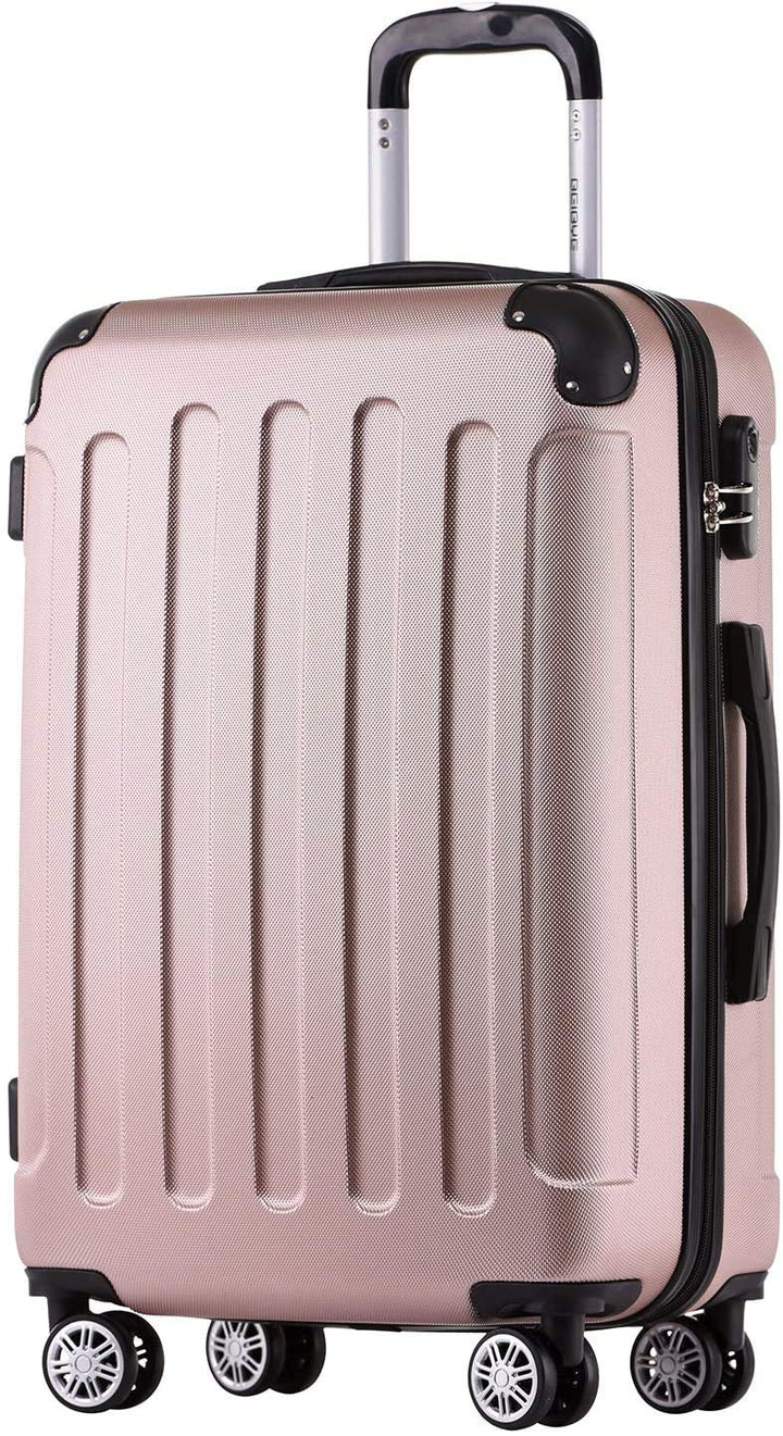 BEIBYE Hartschalen-Koffer Trolley Rollkoffer Reisekoffer Handgepäck 4 Rollen (M-L-XL-Set) (Rosa Gold