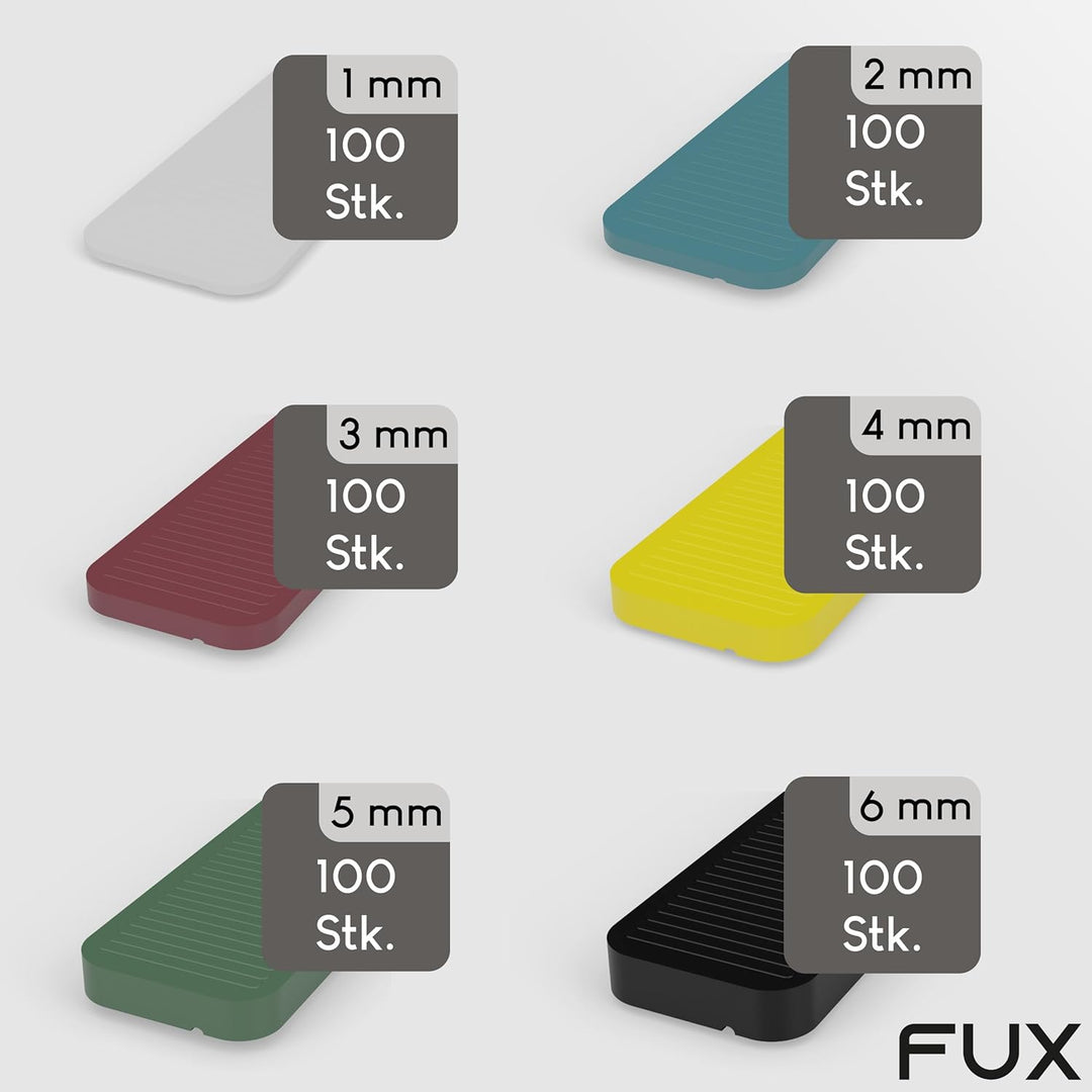 FUX 600 Stück Abstandshalter SET 100mm x 24mm x 1mm-6mm | Made in Germany | Unterlegplatten, Distanz