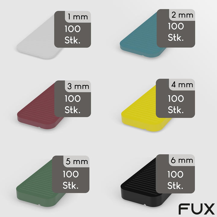 FUX 600 Stück Abstandshalter SET 100mm x 24mm x 1mm-6mm | Made in Germany | Unterlegplatten, Distanz
