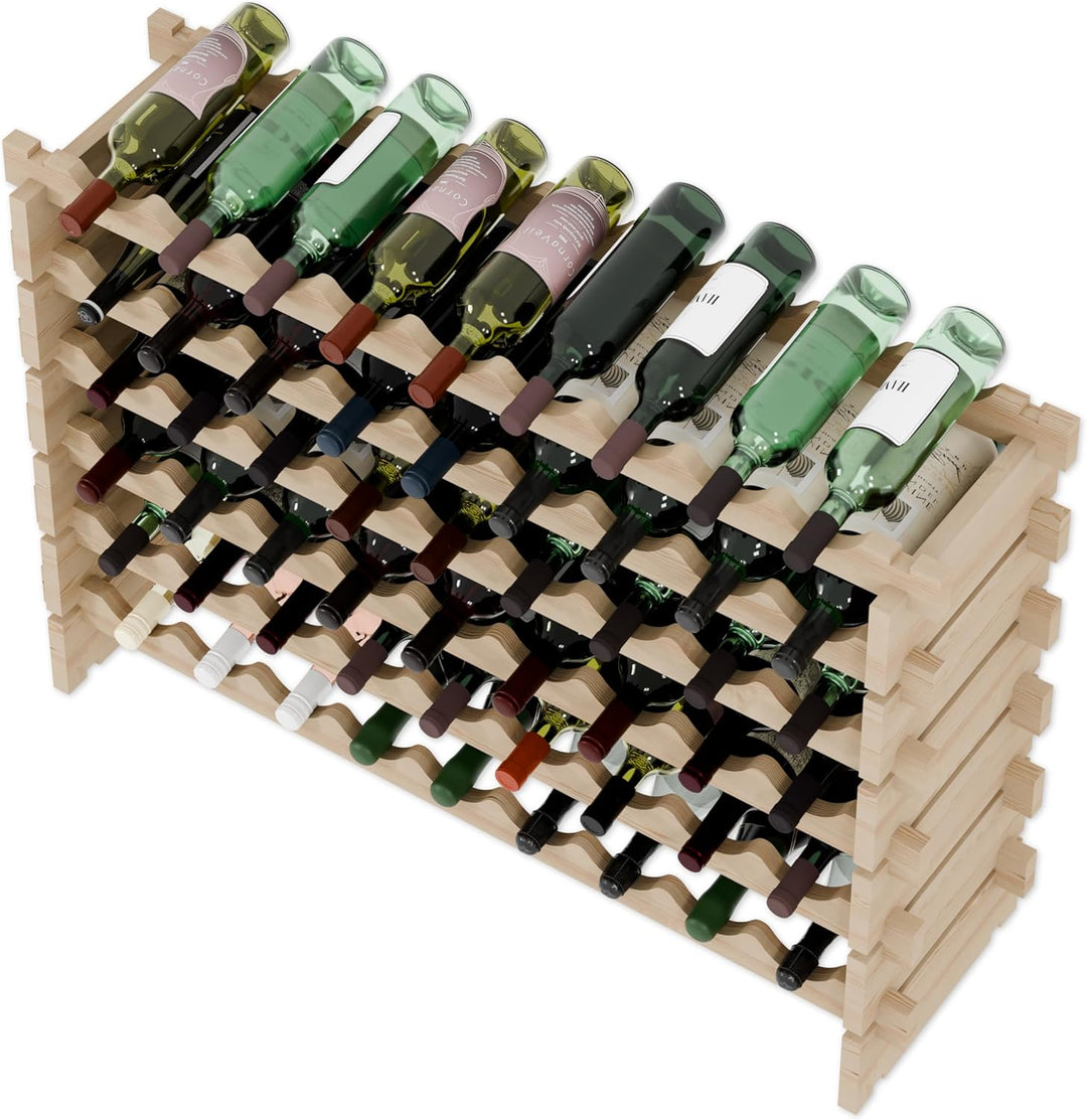 Lenmar RW-STK Weinregal aus Holz, 48-60 Flaschen Kapazität, 6 Ebenen, Farbe Beige, ideal für den Kel