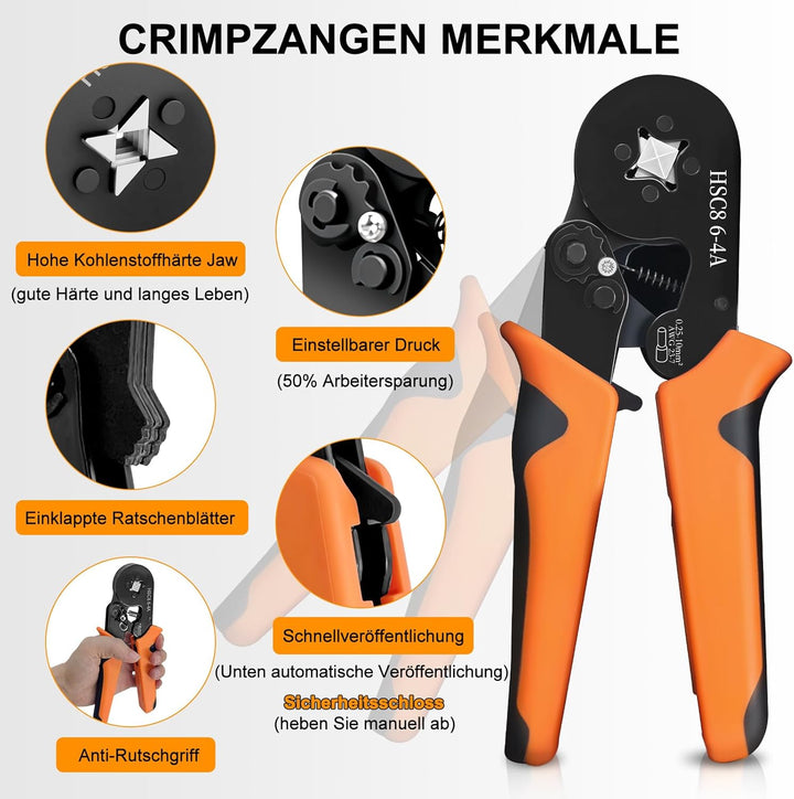 Crimpzange Aderendhülsen Set mit 1250 Aderendhülsenzange Selbsteinstellende 0,25-10mm² Krimpzange Cr