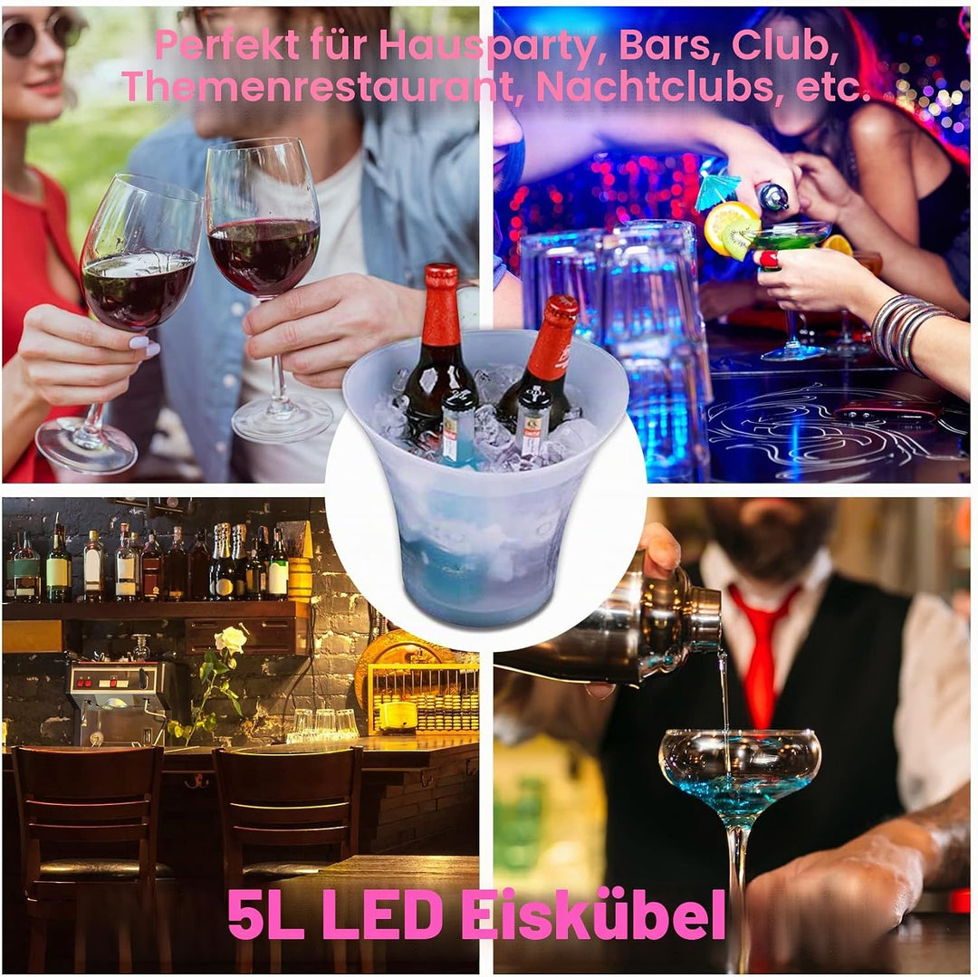Led Eiskübel,sektkühler Led, 5L Led Eiseimer,Farbe Kann Eingestellt Werden, Bunter Farbverlauf,Bunte
