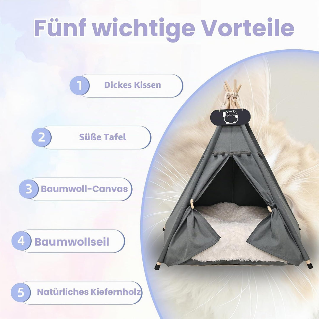Tipi Zelt für Haustiere mit Doppelseitigem Kissen Hundezelt Abnehmbar und Waschbar Luxery Hundehöhle
