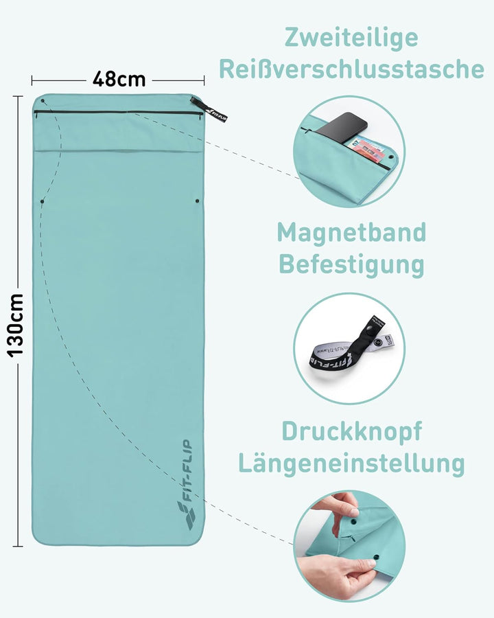 Fit-Flip Fitness Handtuch aus Mikrofaser kompakt und schnelltrocknend | mit Magnet und Reissverschlu