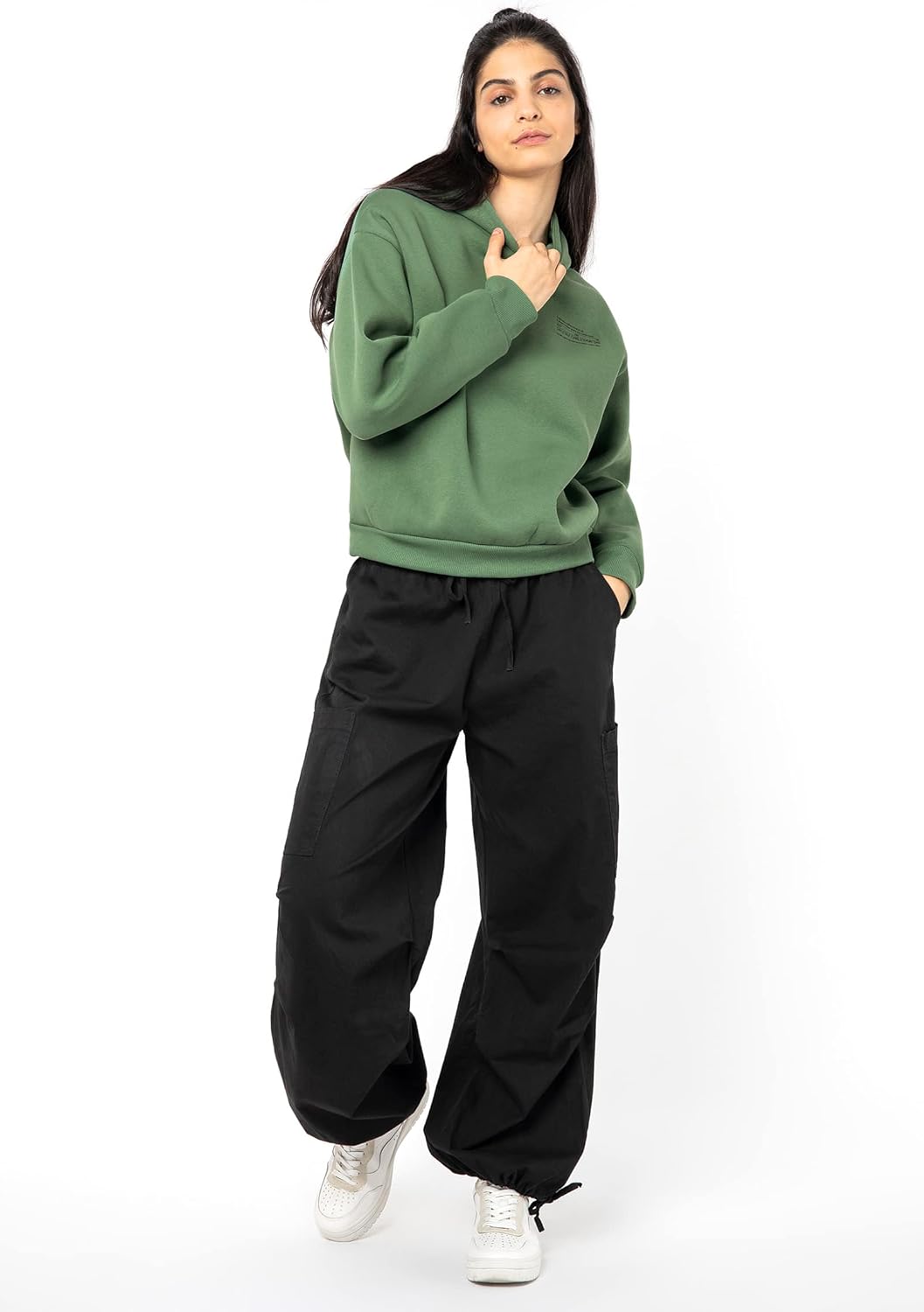 Sublevel Damen Basic Pullover Hoodie mit Mini-Print L Grün, L Grün
