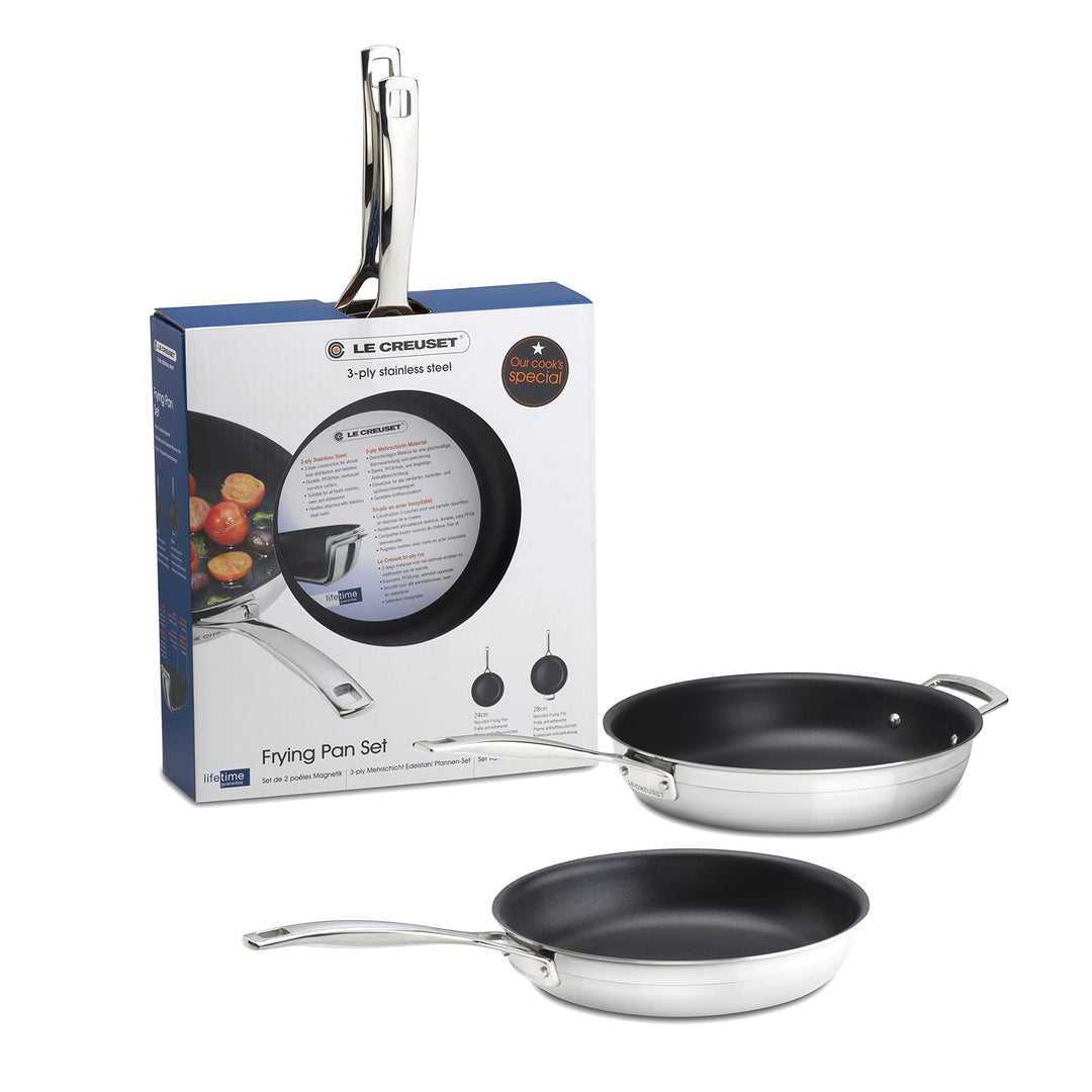 Le Creuset 3-Ply Edelstahl 24 cm und 28 cm Antihaftpfannen Zweierset, 53801000000000