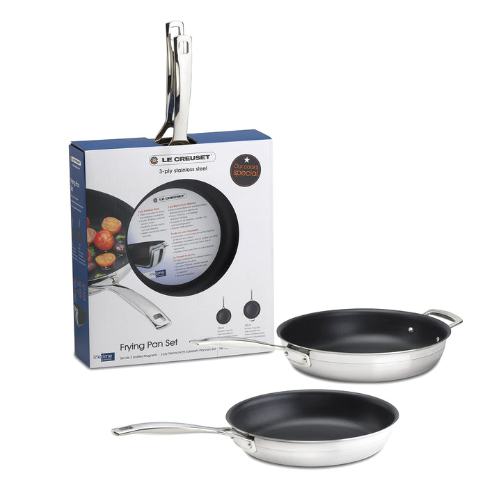 Le Creuset 3-Ply Edelstahl 24 cm und 28 cm Antihaftpfannen Zweierset, 53801000000000