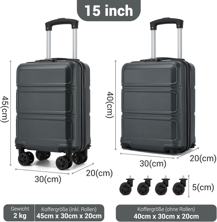 KONO Handgepäck Koffer mit abnehmbaren Rollen, 40x30x20 cm ohne Rollen, Leichter Kabinen-Koffer klei