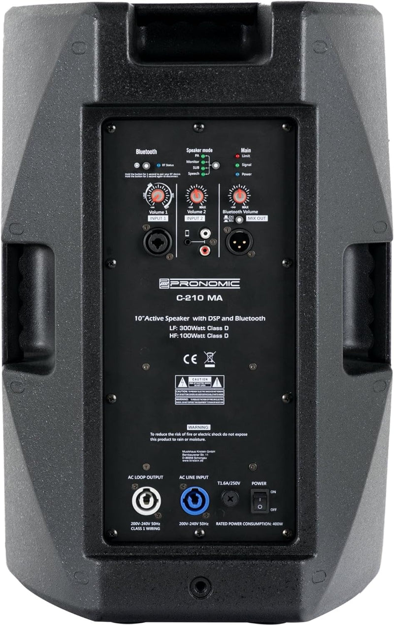 Pronomic C-210 MA Stereo Set - Aktive 2-Wege Box mit 2 Kanälen - Leistung: 800 Watt - 10" Woofer + 1