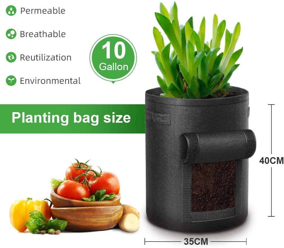 LITLANDSTAR Potato Grow Bag, 5-Pack 10 Gallonen Vegetable Grow Plant Bags mit Sichtfenster und Griff