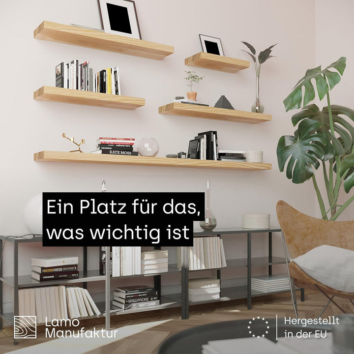 LAMO Manufaktur Schweberegal Holz mit unsichtbarer Befestigung | Wandregal 160 cm breit für Wohnzimm