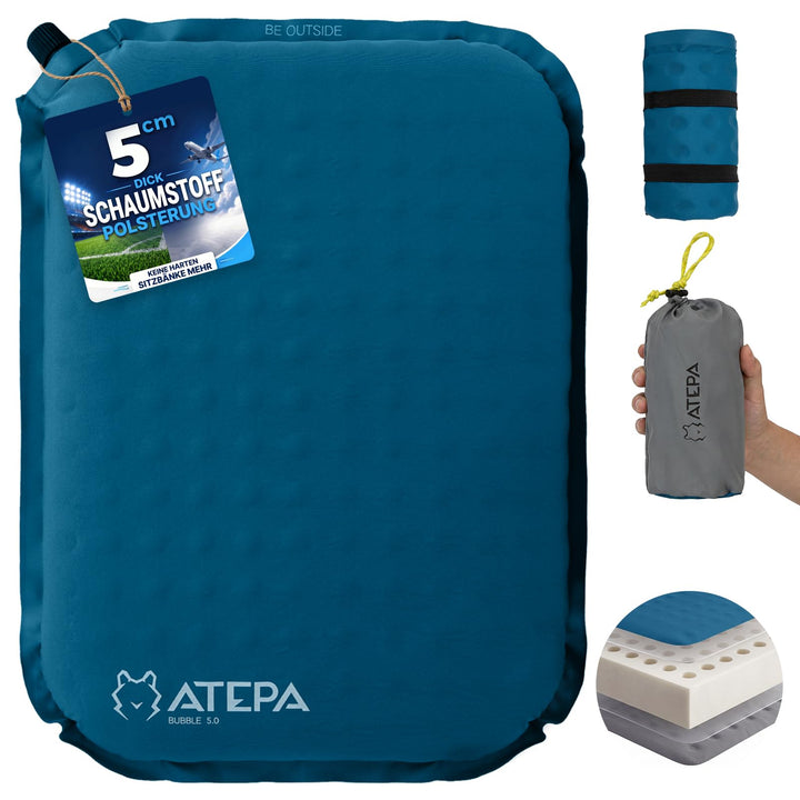 ATEPA Sitzkissen Outdoor, Faltbar Aufblasbar Stadion Flugzeug Unterwegs Camping Wander Bürostuhl Ult