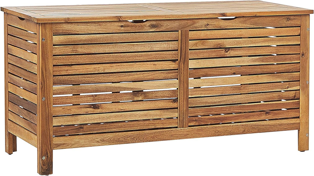 Auflagenbox Akazienholz Truhe geölte Oberfläche hellbraun 130x64x48 cm Riviera