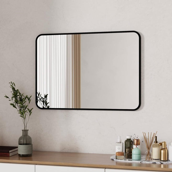 Boromal Spiegel Schwarz 50x70cm Rechteckiger Badspiegel Schwarz Metallrahmen Badezimmer Spiegel Schw