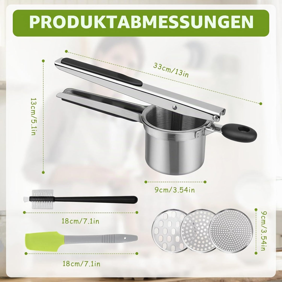 Kartoffelpresse Edelstahl Spagettieis Quetsche 450ml Spaghetti Eispresse mit 3 Austauschbare Sieb un