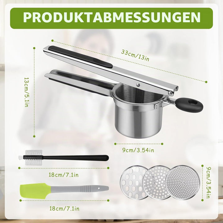 Kartoffelpresse Edelstahl Spagettieis Quetsche 450ml Spaghetti Eispresse mit 3 Austauschbare Sieb un